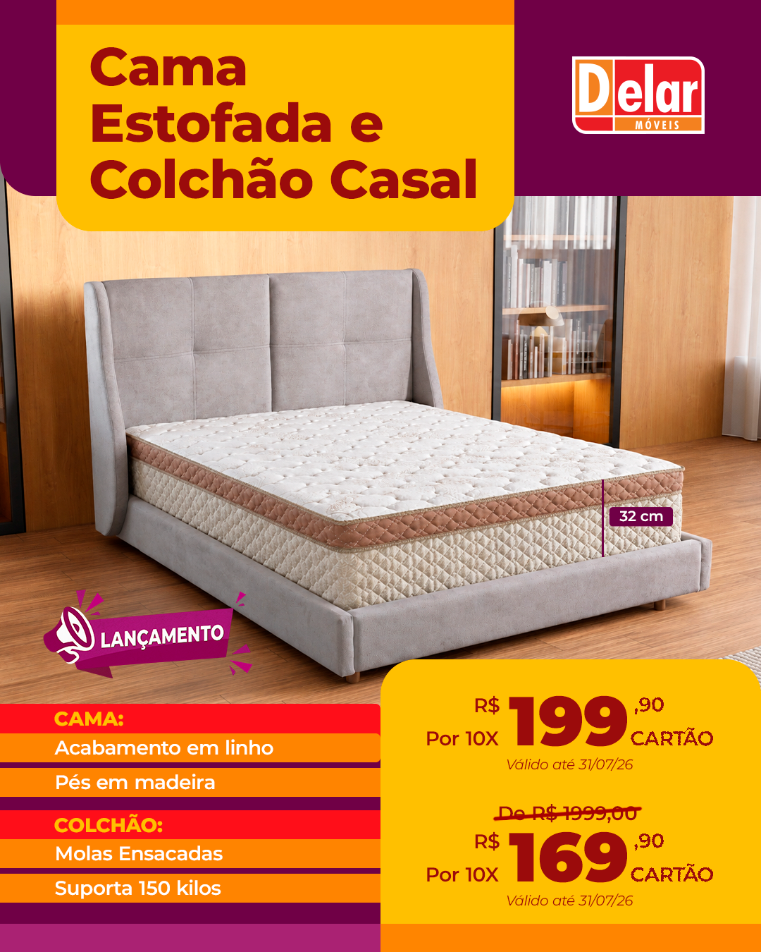 CAMA JUPTER + COLCHÃO ECO